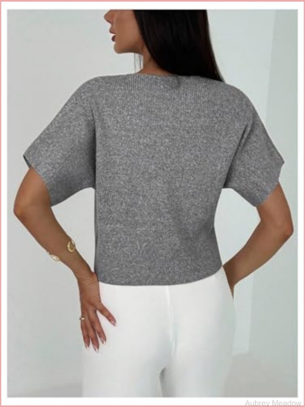Short Sleeve V-Neck Cardigan Sweater Slim Fit Knit Tops Office Wear - Picture 3 of 5